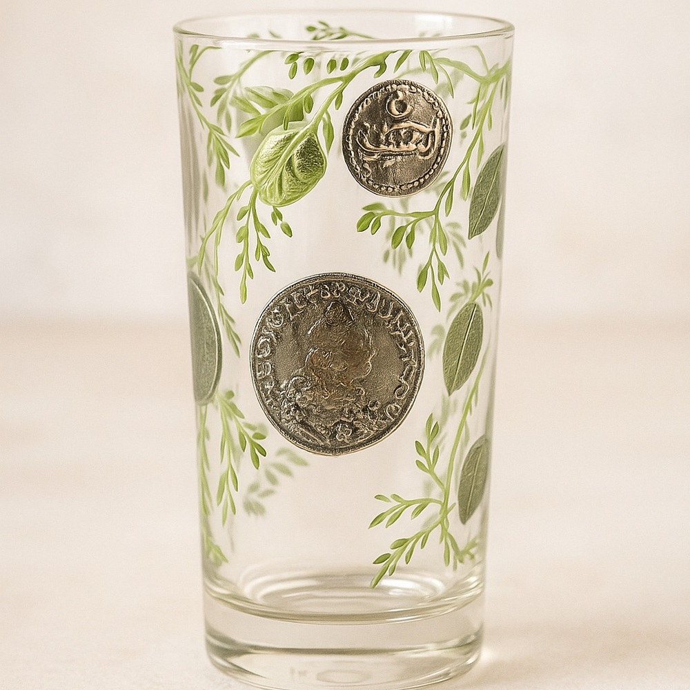 Vintage Mid-Century Coin Design Highball Glass Retro Barware